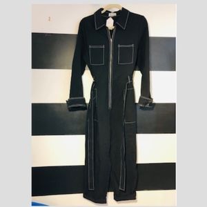 RUNAWAY Black Cotton Jumpsuit w/Sleeves,Pockets L